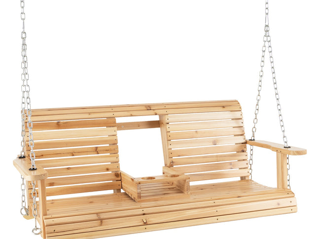 5 Ft Porch Swing Chair with Adjustable Chains and Foldable Cup Holders