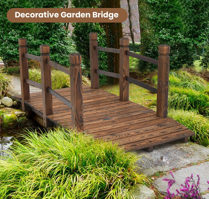 5 Ft Wooden Garden Bridge with Safety Rails