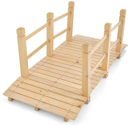 5 Ft Wooden Garden Bridge with Safety Rails