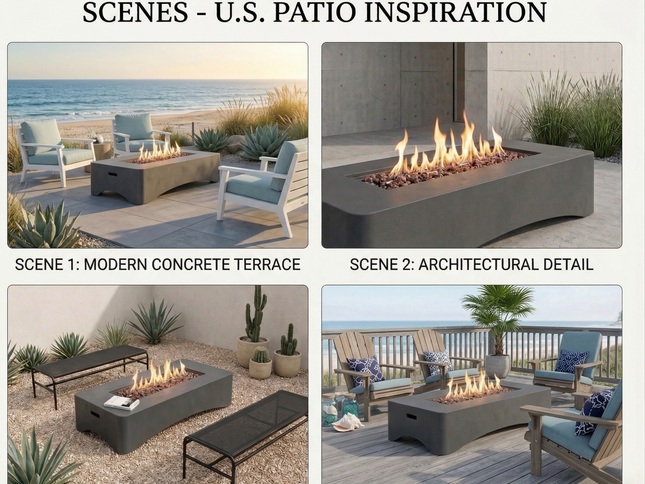 56" Rectangular Propane Fire Pit Table