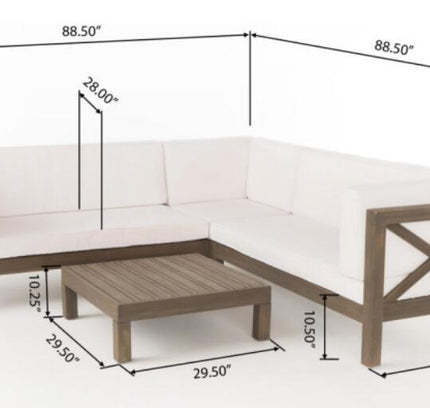 Brava X-Back 4-Piece Acacia Wood Outdoor Sofa Set — White, Mid-Century Modern
