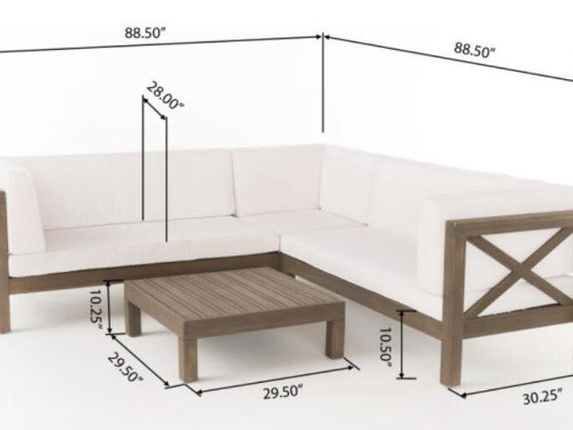 Brava X-Back 4-Piece Acacia Wood Outdoor Sofa Set — White, Mid-Century Modern