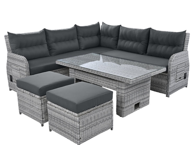 Outdoor Rattan Patio Furniture Set with Adjustable Recliners, Ottomans & Tables