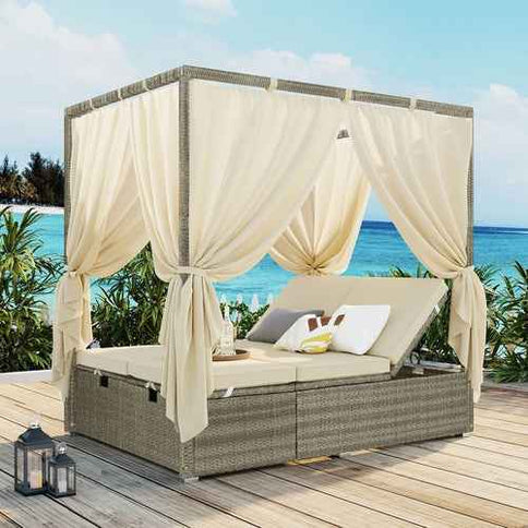 Adjustable Outdoor Sun Lounger with Privacy Curtain, High Comfort