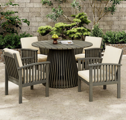 5-Piece Acacia Wood Outdoor Club Chair Dining Set with Round Table — Grey