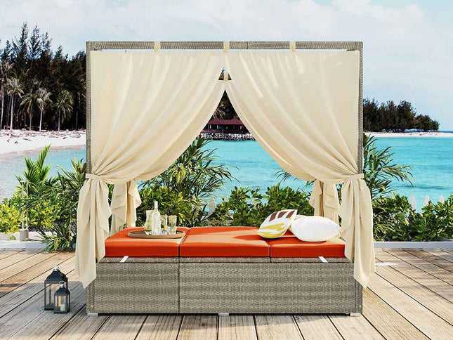 Adjustable Outdoor Double Sun Lounger with Privacy Curtain, High Comfort