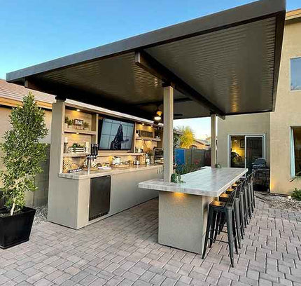 KoKoMo Outdoor Kitchen Pavilion – 20'x20' Luxury BBQ Island with 70" TV, Bar, Grill, Kegerator & More