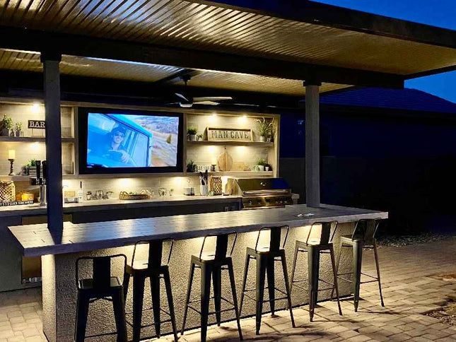 KoKoMo Outdoor Kitchen Pavilion – 20'x20' Luxury BBQ Island with 70" TV, Bar, Grill, Kegerator & More
