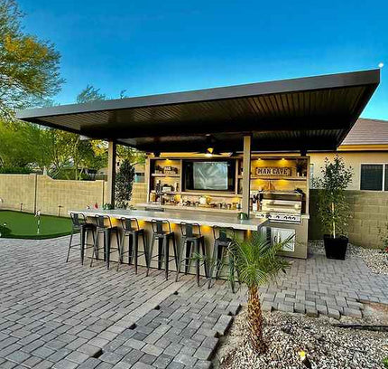 KoKoMo Outdoor Kitchen Pavilion – 20'x20' Luxury BBQ Island with 70" TV, Bar, Grill, Kegerator & More