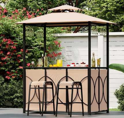 6.5x4 x 8 Ft Grill Gazebo Set with 2 Bar Stools and Bar Table
