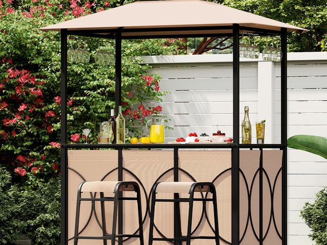 6.5x4 x 8 Ft Grill Gazebo Set with 2 Bar Stools and Bar Table