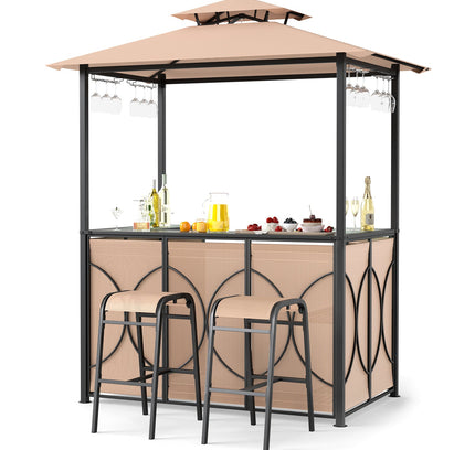 6.5 x 4 x 8 FT Grill Gazebo Set with 2 Bar Stools and Bar Table
