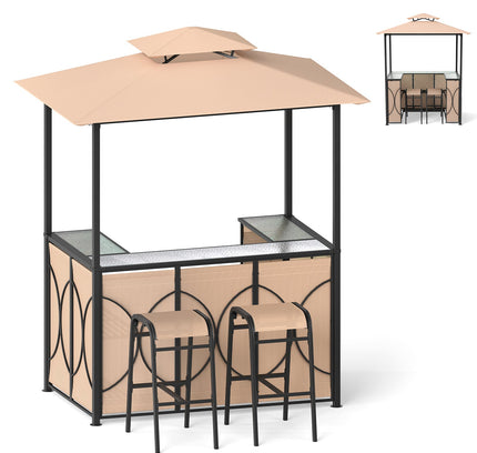 6.5 x 4 x 8 FT Grill Gazebo Set with 2 Bar Stools and Bar Table