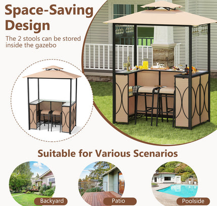 6.5 x 4 x 8 FT Grill Gazebo Set with 2 Bar Stools and Bar Table