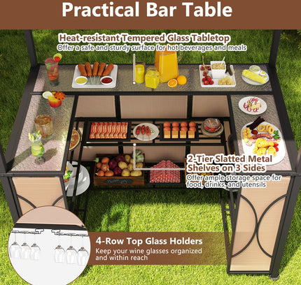 6.5 x 4 x 8 FT Grill Gazebo Set with 2 Bar Stools and Bar Table