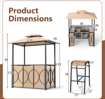 6.5 x 4 x 8 FT Grill Gazebo Set with 2 Bar Stools and Bar Table