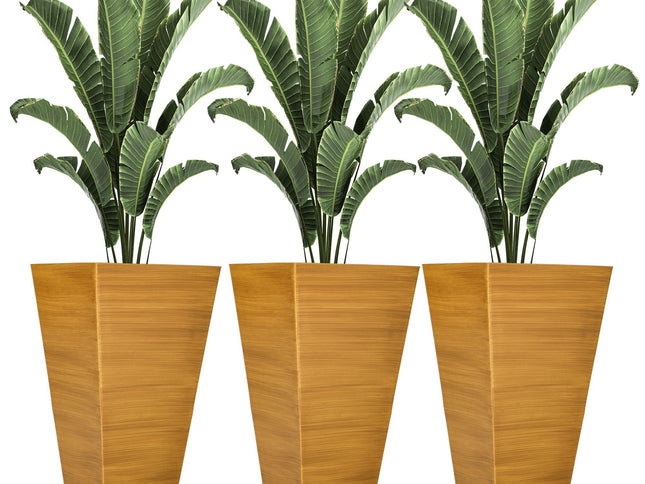 Outsunny - Outdoor Planters (Set of 3) Large Taper Planters With Drainage Holes And Plug, Faux Wood Plastic Flower Pots For Outdoor, Indoor, Garden, Patio