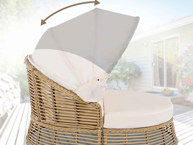 Outdoor Patio Rattan Round Daybed with Retractable Canopy, Wicker