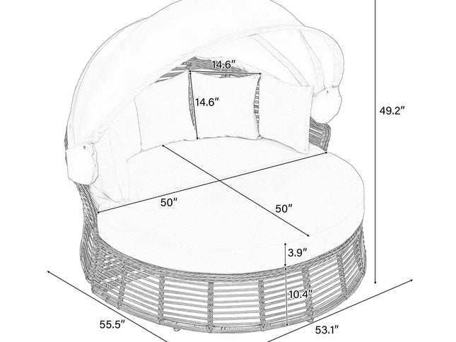 Outdoor Patio Rattan Round Daybed with Retractable Canopy, Wicker