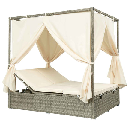 Adjustable Outdoor Sun Lounger with Privacy Curtain, High Comfort