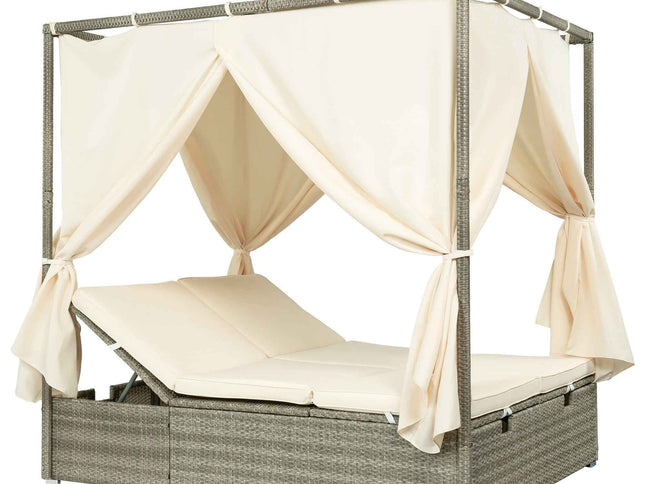Adjustable Outdoor Sun Lounger with Privacy Curtain, High Comfort