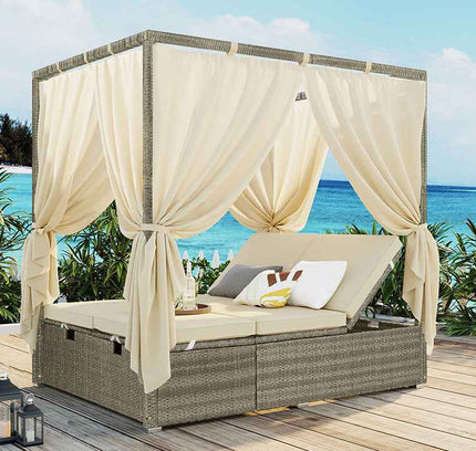 Adjustable Outdoor Sun Lounger with Privacy Curtain, High Comfort