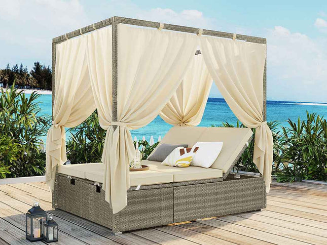 Adjustable Outdoor Sun Lounger with Privacy Curtain, High Comfort