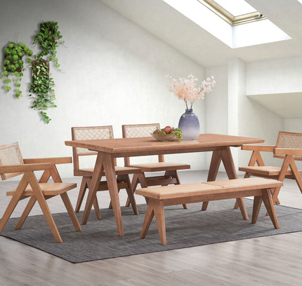 Valentina 6-Piece Outdoor Rattan & Wood Dining Set — Natural