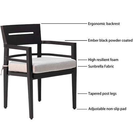 Outdoor Modern Dining Set, Chairs Sunbrella Cushioned And Dining Table With Umbrella Hole
