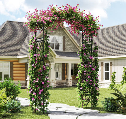 67x83 Inch Garden Arch Trellis Metal Pergola Arbor for Climbing Plants-Black