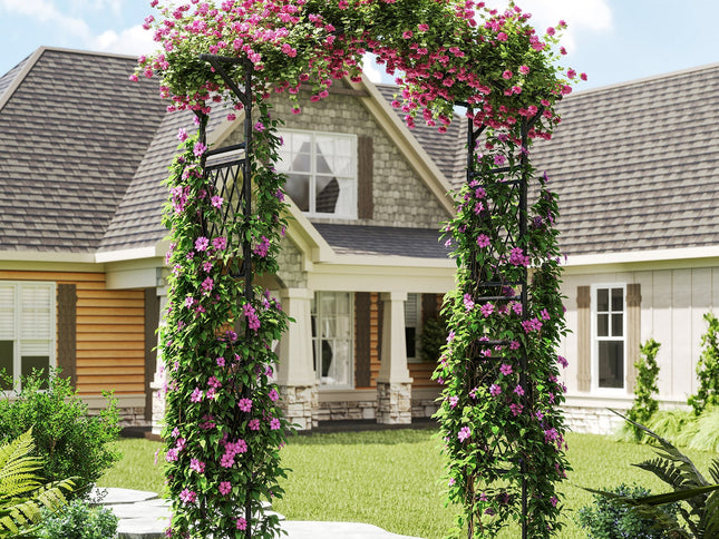 67x83 Inch Garden Arch Trellis Metal Pergola Arbor for Climbing Plants-Black