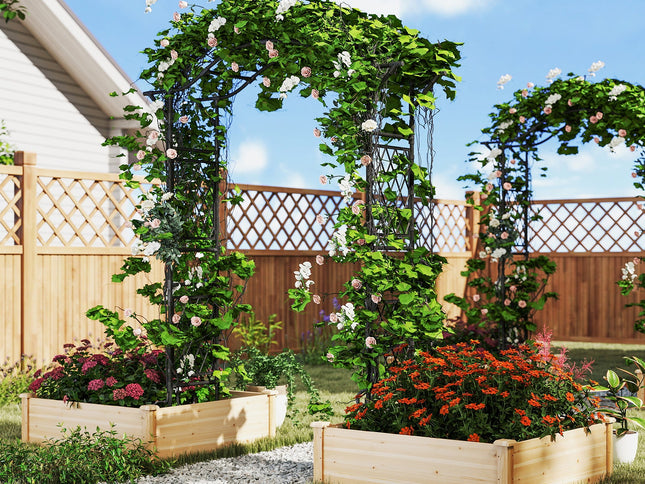 67 x 83 Inch Garden Arch Trellis Metal Pergola Arbor for Climbing Plants-Black