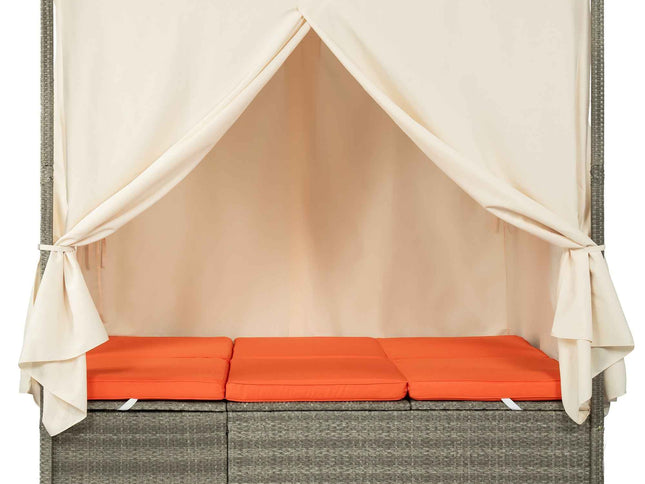 Adjustable Outdoor Double Sun Lounger with Privacy Curtain, High Comfort