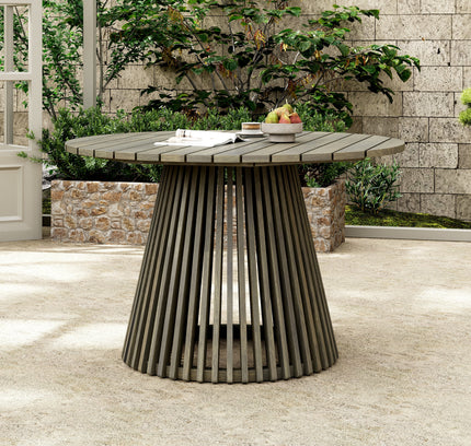 5-Piece Acacia Wood Outdoor Club Chair Dining Set with Round Table — Grey