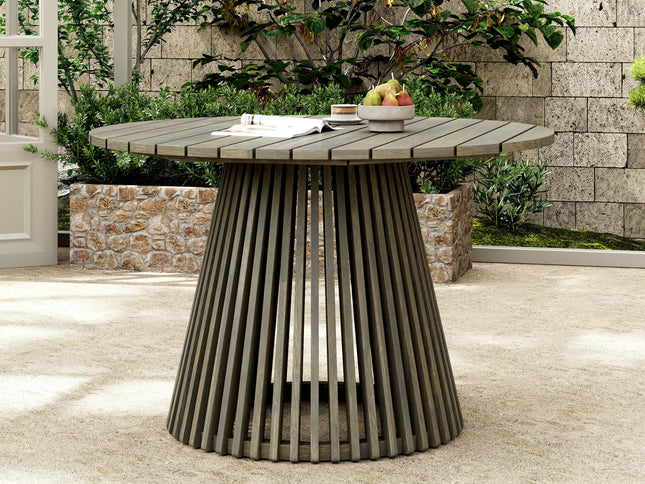 5-Piece Acacia Wood Outdoor Club Chair Dining Set with Round Table — Grey