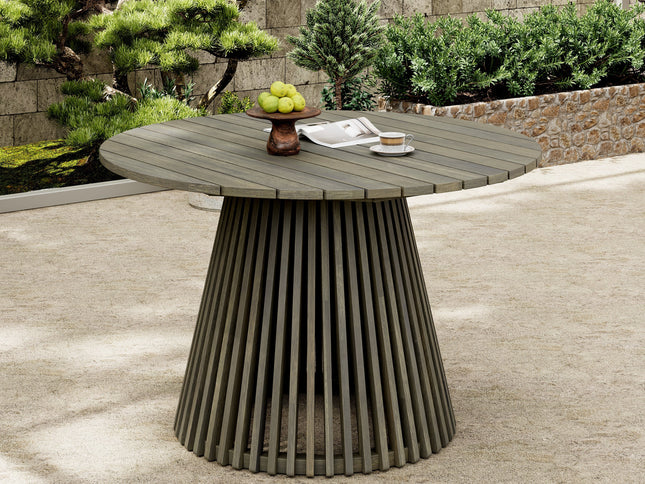 5-Piece Acacia Wood Outdoor Club Chair Dining Set with Round Table — Grey