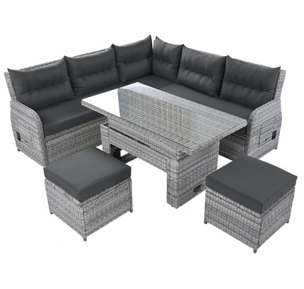 Outdoor Rattan Patio Furniture Set with Adjustable Recliners, Ottomans & Tables