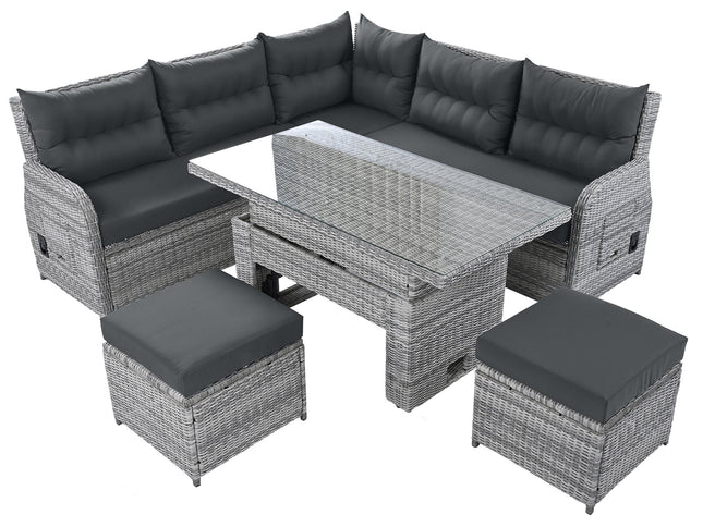 Outdoor Rattan Patio Furniture Set with Adjustable Recliners, Ottomans & Tables