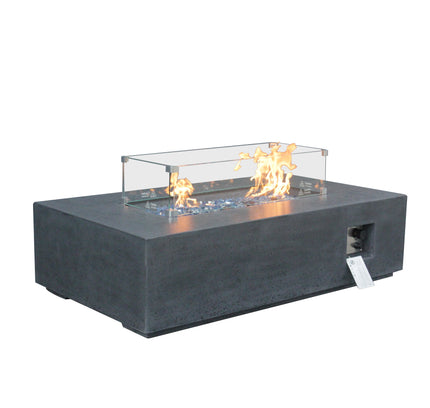 52 Inch Outdoor Concrete Propane gas rectangle Fire Pit table in Dark Gray color