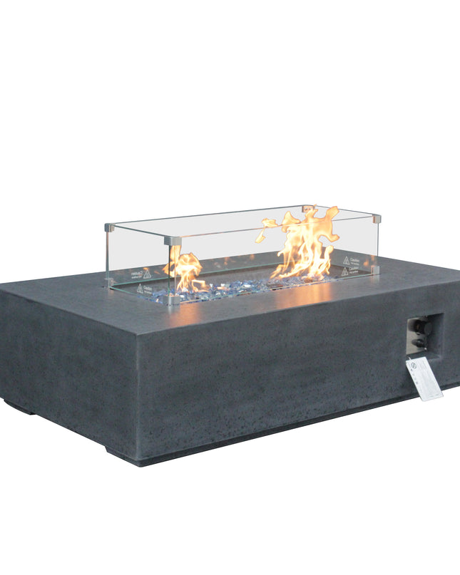 52 Inch Outdoor Concrete Propane gas rectangle Fire Pit table in Dark Gray color
