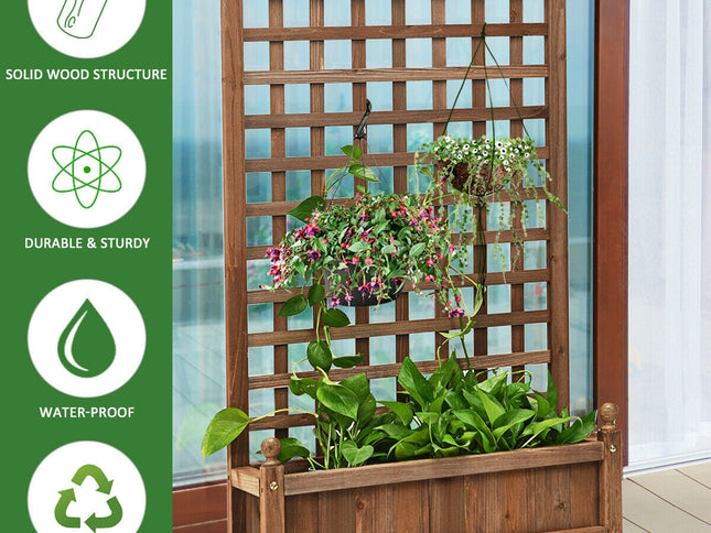 Solid Free Standing Wood Planter Box with Trellis for Garden