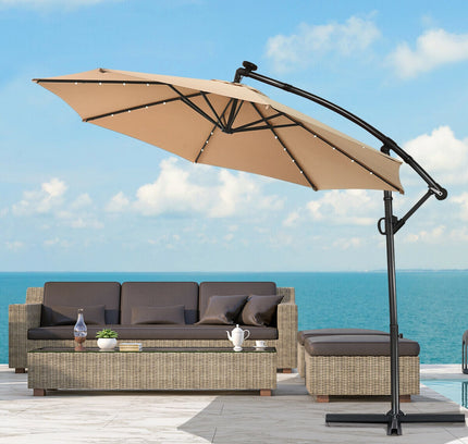 10 Ft 360° Rotation Solar Powered LED Patio Offset Umbrella without Weighted Base