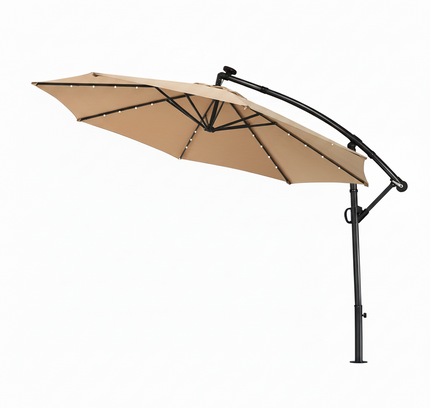 10 Ft 360° Rotation Solar Powered LED Patio Offset Umbrella without Weighted Base