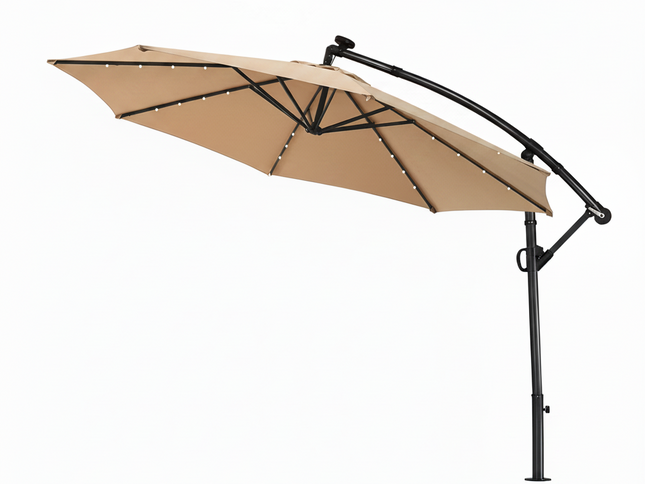 10 Ft 360° Rotation Solar Powered LED Patio Offset Umbrella without Weighted Base
