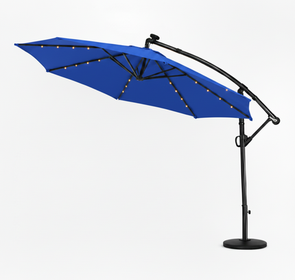10 Ft 360° Rotation Solar Powered LED Patio Offset Umbrella without Weighted Base