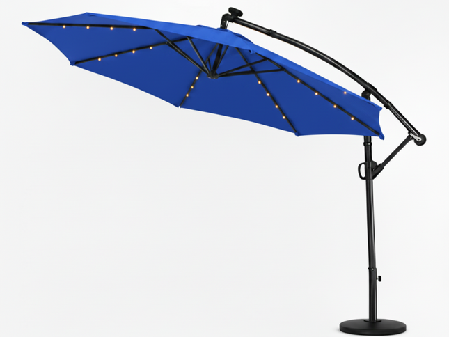10 Ft 360° Rotation Solar Powered LED Patio Offset Umbrella without Weighted Base