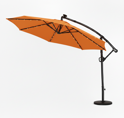 10 Ft 360° Rotation Solar Powered LED Patio Offset Umbrella without Weighted Base