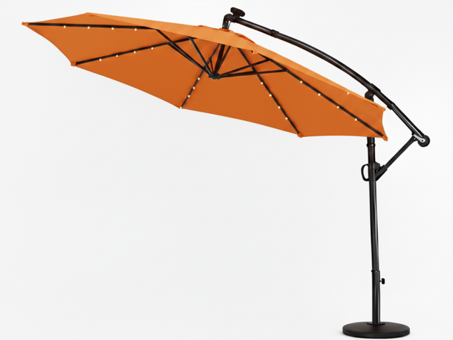 10 Ft 360° Rotation Solar Powered LED Patio Offset Umbrella without Weighted Base