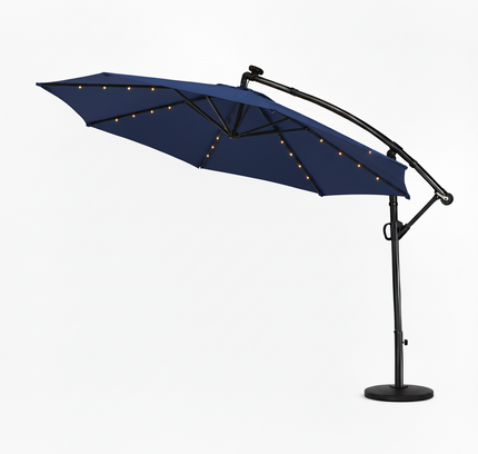 10 Ft 360° Rotation Solar Powered LED Patio Offset Umbrella without Weighted Base