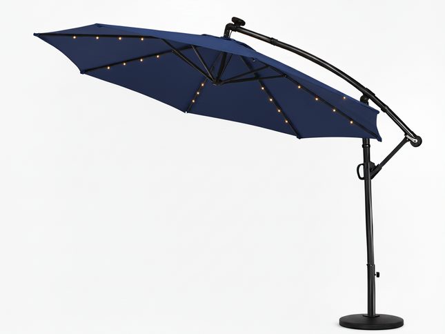 10 Ft 360° Rotation Solar Powered LED Patio Offset Umbrella without Weighted Base